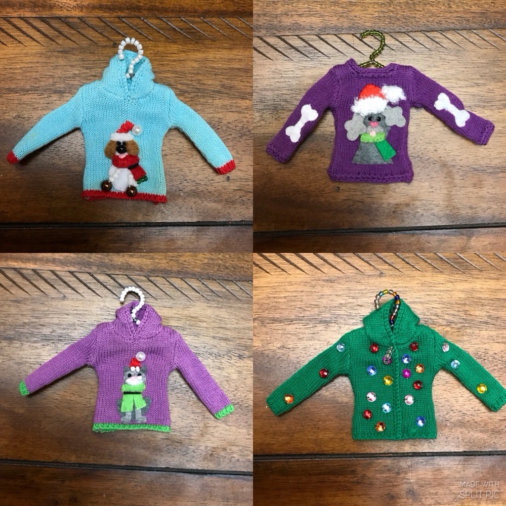 Vintage Michael Simon Christmas Mini Sweater Ornaments Dogs & Cat - Set Of 4